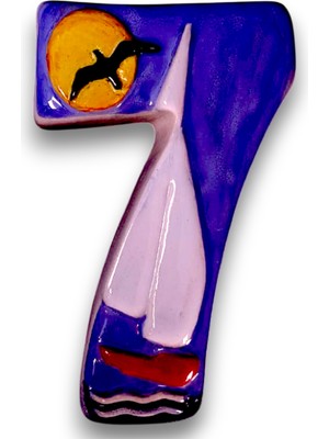 Toprakana Art Kapı Numarası Seramik Yelkenli Handmade _ No 7 _ 8×13×2 (cm)