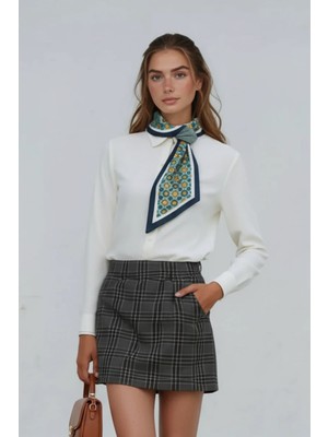 Walkenzo Vintage Esintili Çiçek Desenli Modern Tasarım Kadın Kravat Fular