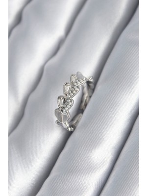 Pirinç Gümüş Renk Kalp Model Inci Detay Kadın Yüzük - Lisinya
