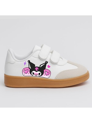 Lias Design Bant Kurolimicipi Baskılı Beyaz Kauçuk Taban Görünümlü Çocuk Spor Ayakkabı Sneaker