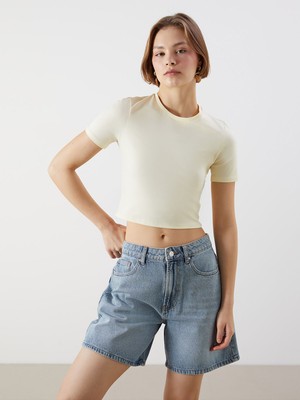 Lc Waikiki Yeni Sezon Bisiklet Yaka Kadın Crop