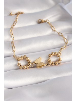 316L Çelik Gold Renk Simli Kelebek Figür Kadın Bileklik - Lisinya