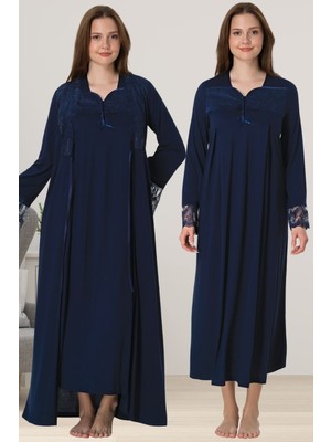 Effortt Lacivert Sabahlıklı Hamile Lohusa Gecelik Takım