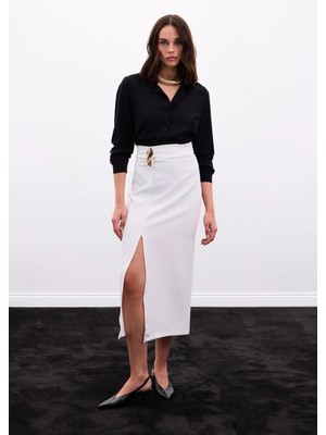 Sateen Gold Yan Aksesuarlı Etek - Ekru