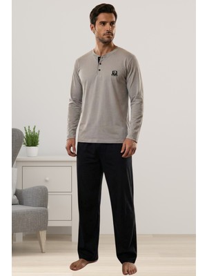 Effortt Gri %100 Pamuklu Kumaş Erkek Pijama Takımı