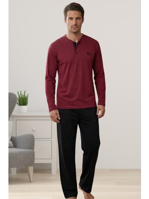Effortt Bordo %100 Pamuklu Kumaş Erkek Pijama Takımı