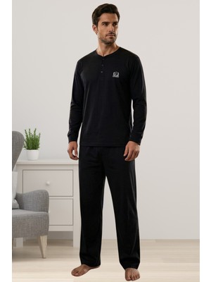 Effortt Siyah %100 Pamuklu Kumaş Erkek Pijama Takımı