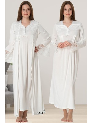 Effortt Ekru Sabahlıklı Hamile Lohusa Gecelik Takım