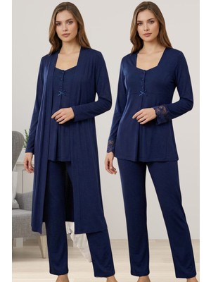 Effortt Lacivert Sabahlıklı Hamile Lohusa Pijama Takımı