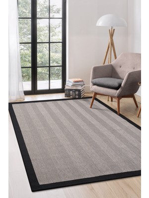 Colore Home Sisal Jüt Halı Siyah Bordürlü Halı Bordürlü Içi Bej Sisal Yolluk