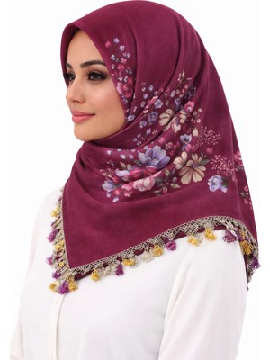 Gigi Giyim Kenarları Çiçek Desenli Içi Boş Iğne Oyalı Yazma Bordo