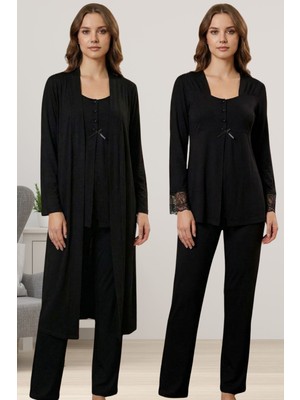 Effortt Siyah Sabahlıklı Hamile Lohusa Pijama Takımı