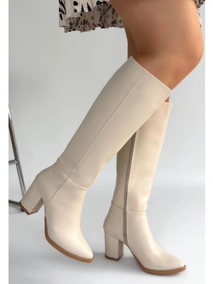 Esftr Morena Bej Cilt Bej Tabanlı Topuklu Çizme