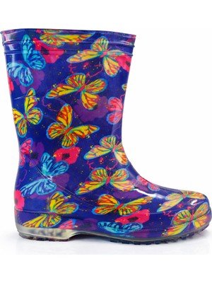 Fafatara Kelebek Desenli Su Geçirmez Yağmur ve Bahçe Çizmesi – Kaymaz Tabanlı Renkli PVC Bot