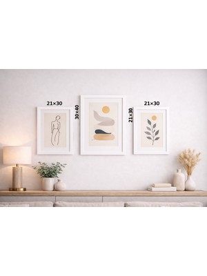 Modern Minimal Beyaz Çerçeve Seti | 3’lü Duvar Tablosu | Pleksi Camlı