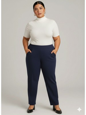 Akşen Giyim Büyük Beden Kadın Full Likralı Çelik Örme Yüksek Bel Ince Gösteren Kesim Iki Cepli Klasik Pantolon