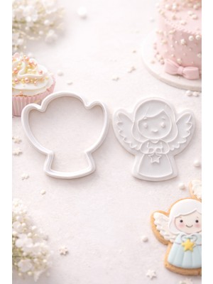 Serüven Melek Figürlü Pasta Baskı ve Kesici Seti – Şeker Hamuru & Kurabiye Kalıbı (6cm)