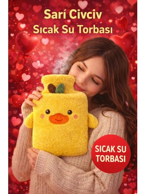 TOYFEST Sarı Civciv Yumuşak Peluş Sevimli Figürlü Eldivenli 500 ml Lik Sıcak Su Torbası