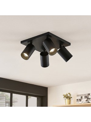 Riolight Riolıght Modern2 Siyah2 Gövde2 Hareketli2 Başlık 4XGU10 Kare Taban LED Spot LED Avize (Ampul Dahil)