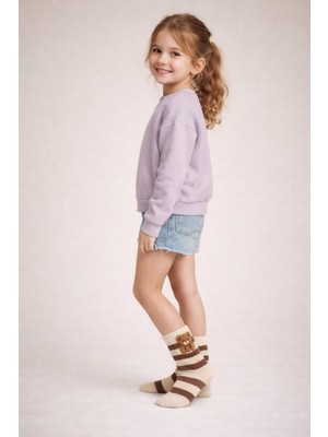 Gigi Giyim Çizgili Bear Baskılı Unisex Çocuk Kolej Çorap