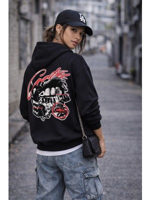 Camblys Unisex Crtiz Dudak Sırt Baskılı Oversize Kapüşonlu Sweatshirt