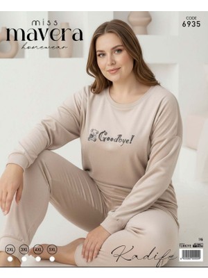 Miss Mavera Büyük Beden Kadife Baskılı Kadın Pijama Takımı