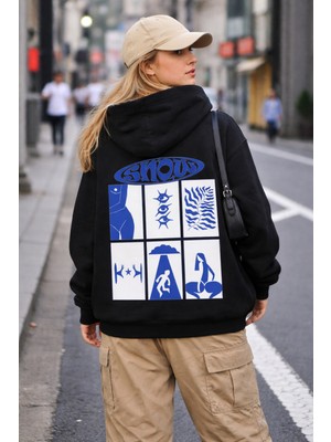 Camblys Ön Çiçek Desenli Sırt Baskılı Oversize Kapüşonlu Sweatshirt