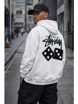 Camblys Unisex Stussy Zar Baskılı Oversize Kapüşonlu Sweatshirt