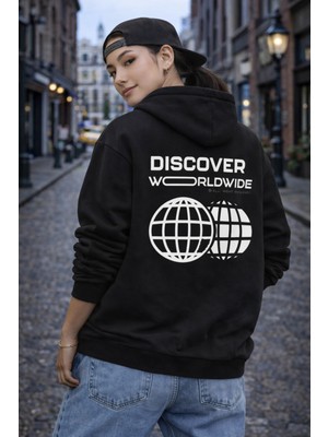 Camblys Unisex Discover Sırt Baskılı Oversize Kapüşonlu Sweatshirt