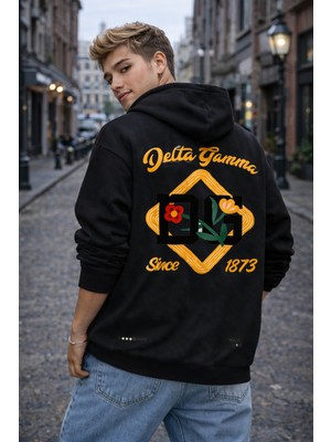 Camblys Unisex Delta Gamma Sırt Baskılı Oversize Kapüşonlu Sweatshirt