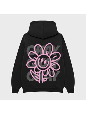 Camblys Okay Çiçek Motifli Sırt Baskılı Oversize Sweatshirt