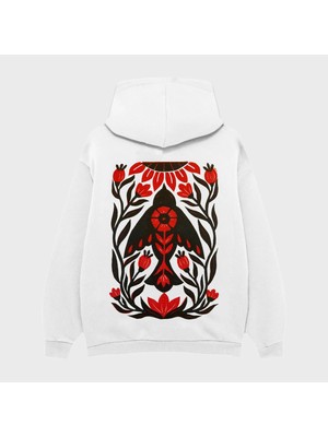 Camblys Bird Desen Baskılı Oversize Kapüşonlu Sweatshirt