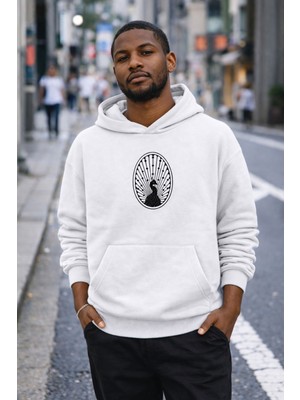Camblys Tavus Kuşu Ön Baskılı Oversize Kapüşonlu Sweatshirt