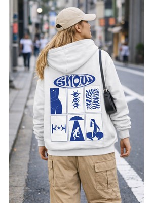 Camblys Ön Çiçek Desenli Sırt Baskılı Oversize Kapüşonlu Sweatshirt