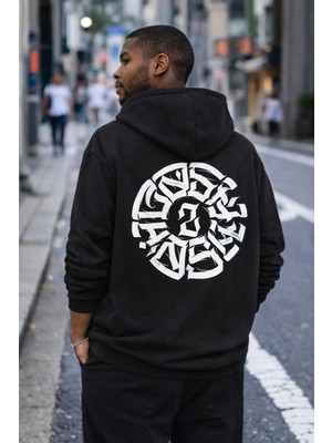 Camblys Tribal Sırt Yazı Baskılı Oversize Kapüşonlu Sweatshirt