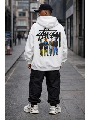Camblys Unisex Stussy Man Sırt Baskılı Oversize Kapüşonlu Sweatshirt