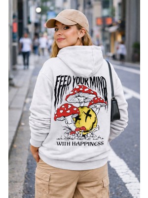 Camblys Mantar Sırt Baskılı Oversize Kapüşonlu Sweatshirt