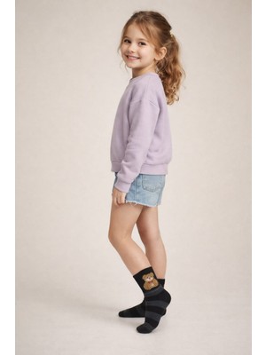 Gigi Giyim Çizgili Bear Baskılı Unisex Çocuk Kolej Çorap