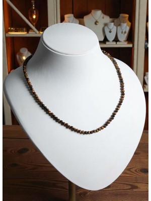 Taşmir Sertifikalı Kaplan Gözü Doğal Taş Kolye 4 mm - Paslanmaz Çelik Aparatlar