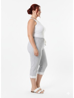 Büyük Beden Full Likralı Yüksek Lastik Beli Bağcıklı 4 Cepli Bermuda Ince Pamuklu Keten Kapri