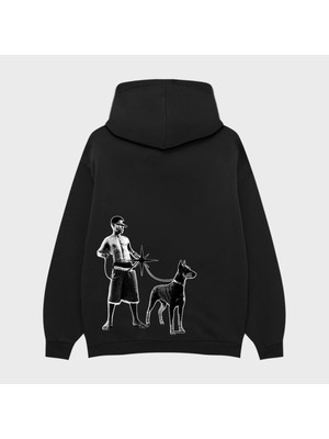 Camblys Unisex Dog Yıldız Baskılı Oversize Kapüşonlu Sweatshirt