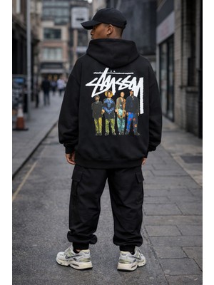 Camblys Unisex Stussy Man Sırt Baskılı Oversize Kapüşonlu Sweatshirt