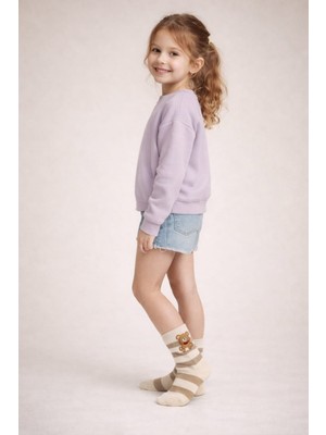 Gigi Giyim Çizgili Bear Baskılı Unisex Çocuk Kolej Çorap