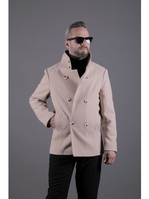 Ohepmoda Yaka ve Kol Detaylı Erkek Kaşe Kaban