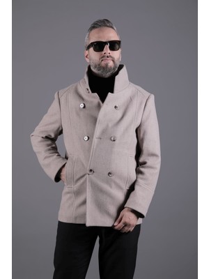 Ohepmoda Erkek Kaşe Kaban Rüzgara Dayanıklı Düz Vizon Slim Fit Malzeme ile Şık Tasarım