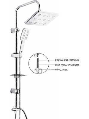 No 35 Moda Robot Duş Seti Krom Dikdörtgen Çok Fonksiyonlu Yağmur Robot Duş Sistemi