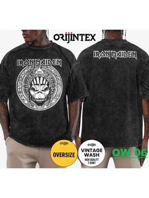 Iron Maiden Yıkamalı Over Size Tişört M