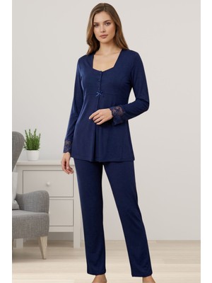 Effortt Lacivert Hamile Lohusa Pijama Takımı