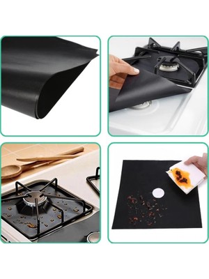 No 35 Moda Siyah Renk Ocak Koruyucu Folyo Yanmaz Yapışmaz 4'lü Set