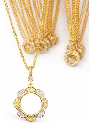 Vipfoni Altın Kaplama Zirkon Taşlı Çeyrek Uyumlu Çerçeve Kolye M-5